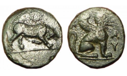 Karia, Kaunos. ca 300-250 BC. AE 12mm - Sphinx, Scarce