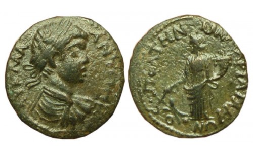 Phrygia, Peltai. Caracalla, 198-217 AD. AE 23mm, T. Mar. Tat. Arionos, strategos - Rare